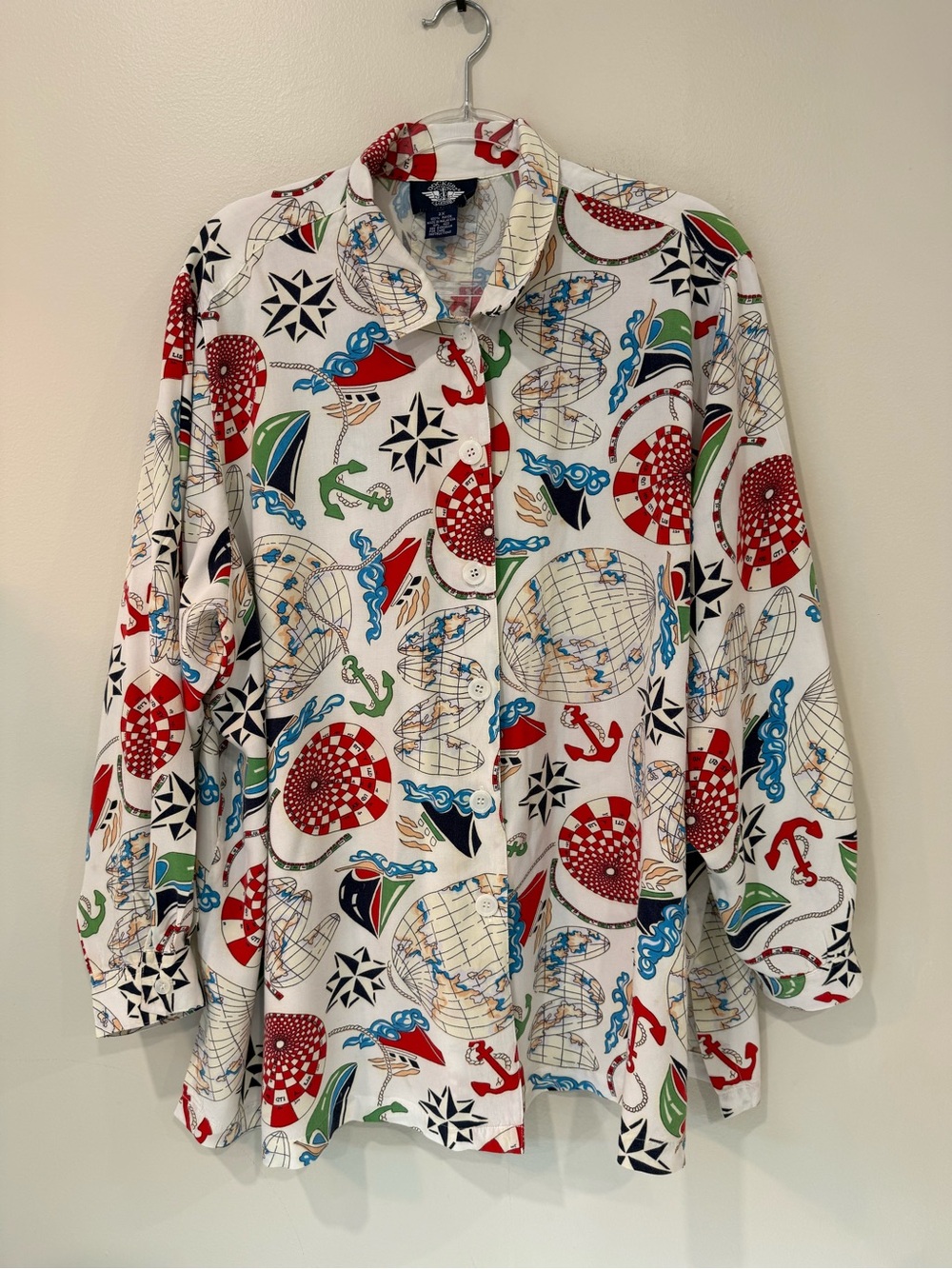 Vintage Dockers by Levis Nautical Map Anchor Print Rayon Shirt 3X Yacht Rock
